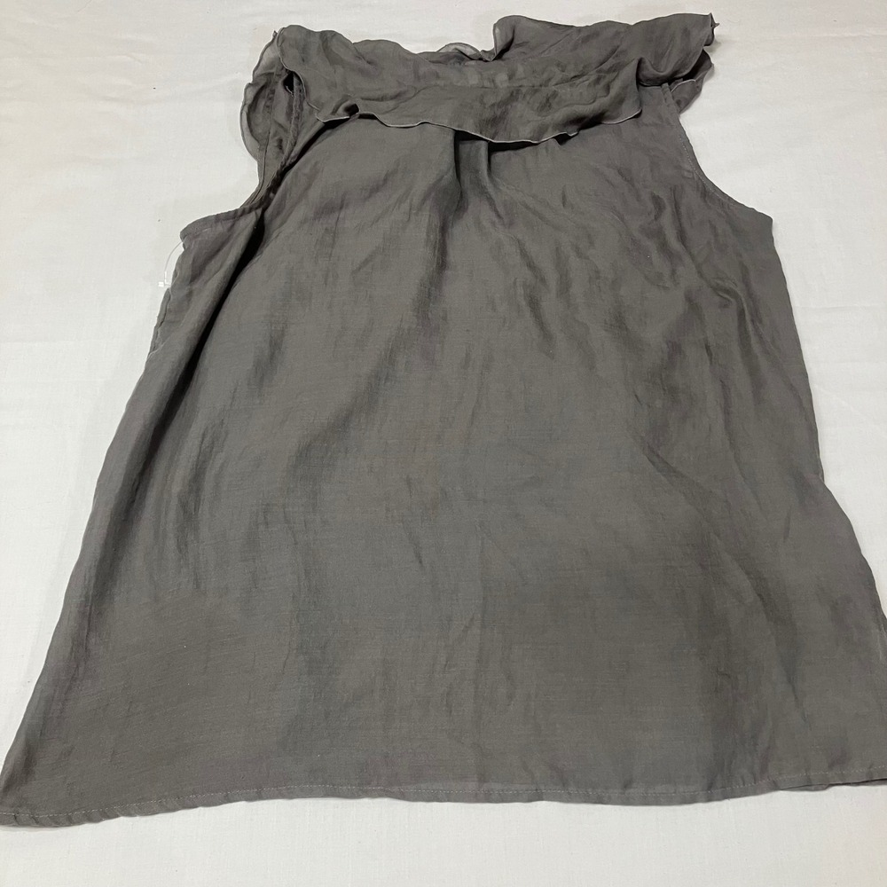 Ann Taylor LOFT Gray Ruffle Bow Tie Neck Sleeveless Blouse Top Petite Large NWOT - Picture 3 of 9